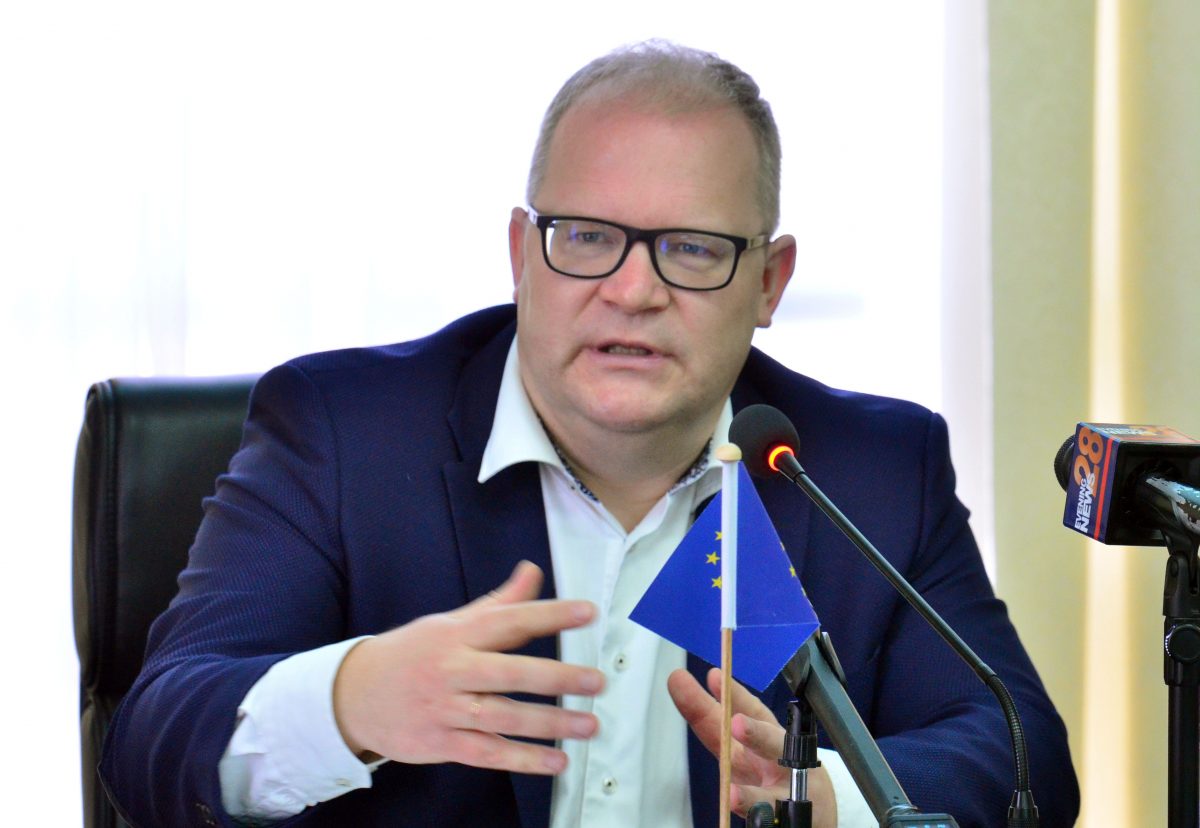 Urmas Paet, Head of Delegation and Chief Observer of the European Union Electoral Observation Mission addressing reporters yesterday at the ACCC (Orlando Charles photo) 