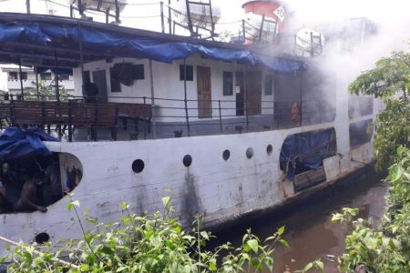 The M.V Barima which caught afire