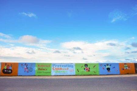 Some of the murals painted by the Rotaract and Rotary Clubs of Georgetown along the Kitty Seawall to raise awareness about childhood obesity
