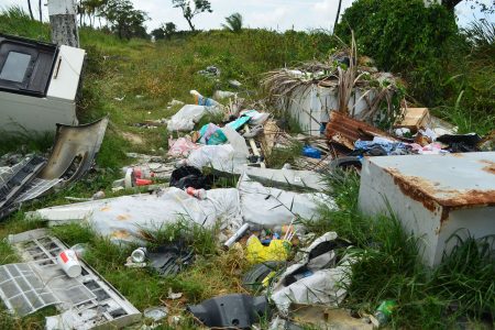 A Cemetery Road access point to the Le Repentir Cemetery filled with garbage