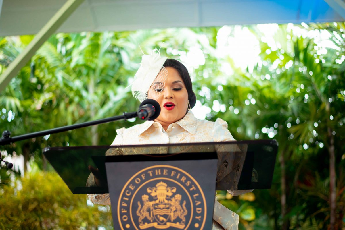 First Lady Arya Ali speaking at the event (Office of the First Lady photo)