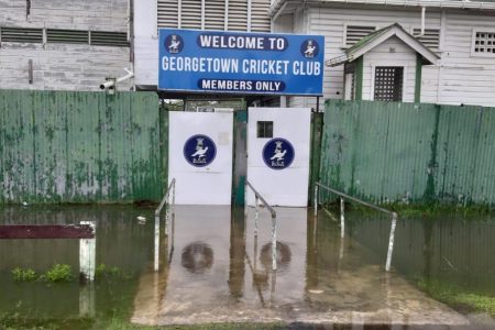 Georgetown Cricket Club was converted into a pool as overnight showers swept across Georgetown on Thursday night
