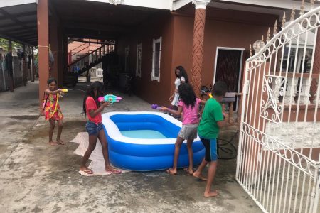Water fund: Children in Herstelling, East Bank Demerara playing Holi yesterday. 