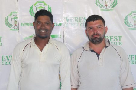 Amir Khan (left) and Dwayne Adams took three wickets each for Everest.