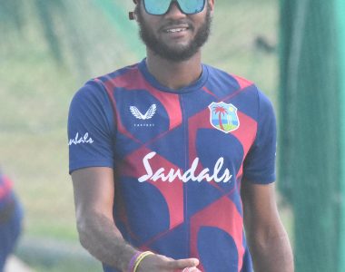 Kraigg Brathwaite undergoing training in the nets ahead of today’s start of the four-day warm-up game. (Photo courtesy CWI Media) 