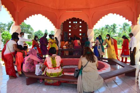 Devotees yesterday at the Cove and John Ashram on the East Coast of Demerara for the annual Shivraatri observances which began at 5.30 am and continued until midnight. (Orlando Charles photo)