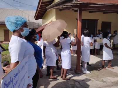 Nurses protesting on Monday