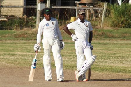 Quinten Sampson (106 not out) and Kevlon Anderson (93 not out) are currently sharing a 174-run partnership for the seventh wicket for Police Sports Club (Romario Samaroo photo)