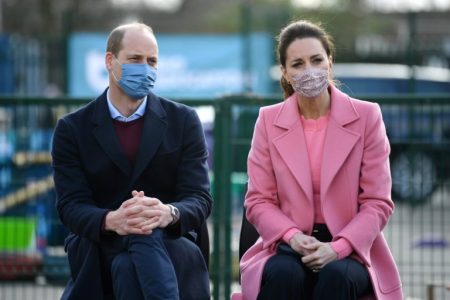 Britain's Prince William and Catherine, Duchess of Cambridge attend a discussion with teachers and mental health professionals during a visit to School 21 following its re-opening after the easing of coronavirus disease (COVID-19) lockdown restrictions in east London, Britain March 11, 2021. Justin Tallis/Pool via REUTERS