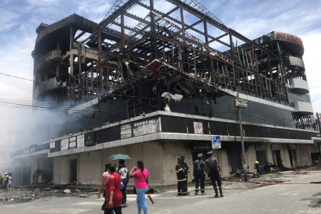 The gutted Sharon’s Mall building after the fire