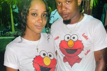 Anicia Williams and fiancé Joel Waldron in their Next Generation Clothing designer t-shirts
