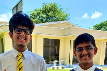 Zane Ramotar and Bhedesh Persaud, who topped for Guyana at the CAPE and CSEC examinations, respectively.