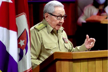 Picture released by Cuban News Agency (ACN) of Raul Castro speaking during the opening session of the 8th Congress of the Cuban Communist Party at the Convention Palace in Havana, on April 16, 2021. Photo by ARIEL LEY ROYERO /AFP via Getty Images