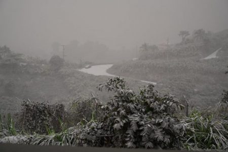 View from Belmont Observatory. The volcano is obscured by the constant ashfall, March 10, 2021. (Picture courtesy UWI-SRC)