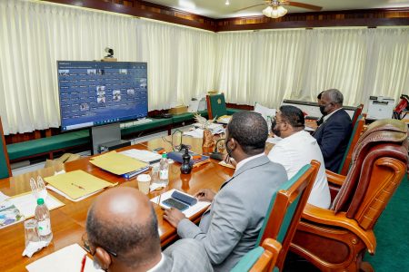 The Guyana team at the virtual meeting (Office of the President photo)