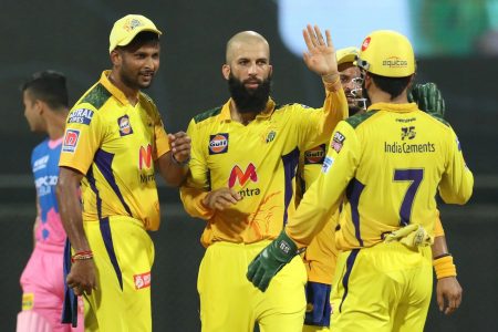 Moeen Ali scalped three wickets, conceding just seven runs as Chennai Super Kings beat Rajasthan Royals by 45 runs to seal their second win of the season.