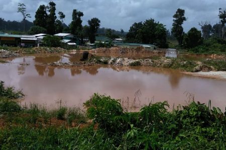 The flooded road in Aranka on Thursday