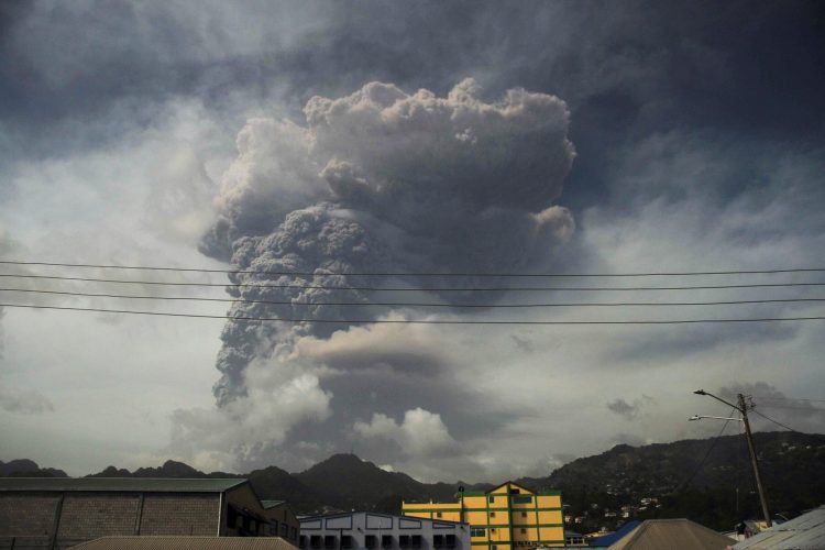 Ash and smoke billow as the La Soufriere volcano erupts in Kingstown on the eastern Caribbean island of St. Vincent April 9, 2021. REUTERS/Robertson S. Henry