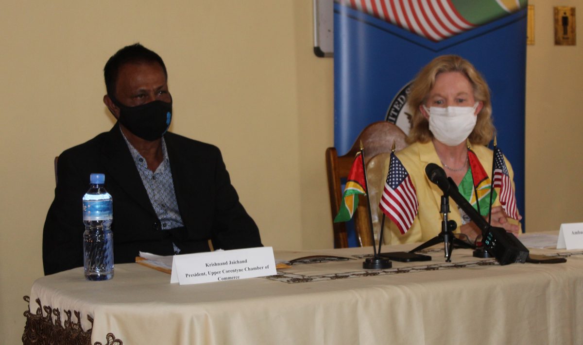 From left are President of the Upper Corentyne Chamber of Commerce, Krishnand Jaichand and US Ambassador to Guyana, Sarah-Ann Lynch. 