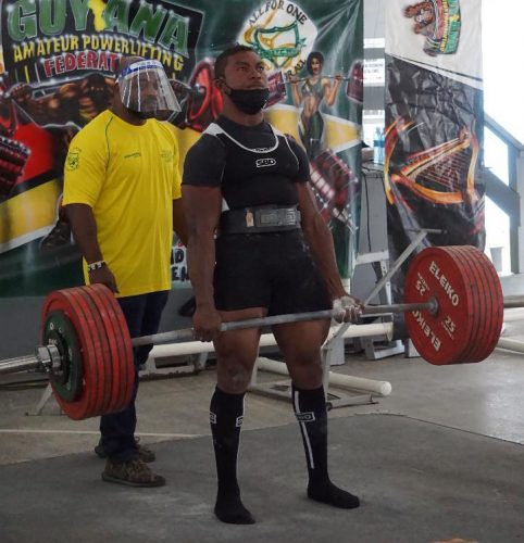 Welcome Back! After almost two years removed from competing, Carlos Petterson-Griffith dubbed ‘The Showstopper’ chalked up the performance of his career, setting new records in the deadlift and total yesterday. (Emmerson Campbell photo)