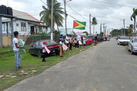 Relatives and friends of Vanessa Lewis-Sahadeo protesting outside of the Regional Health Officer, Dr. Vishalya Sharma’s office on Wednesday.