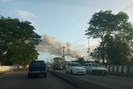 Smoke billowing from the Pointe a Pierre refinery compound
