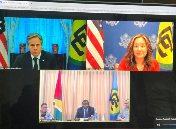 A screenshot of the meeting (US Embassy in Georgetown photo)