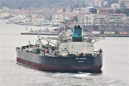 The Sea Garnet Oil Tanker transported the first ever shipment of oil from Guyana one million barrels to India