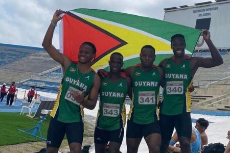 The Guyanese quartet of Nolex Holder, Akeem Stuart, Jeremy Bascom and Emanuel Archibald placed third in the men’s 4x100m relay event in 40.02s. They were led by quartets from Brazil (39.10s) and Colombia (39.65s).