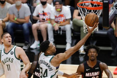 Giannis Antetokoumnpo became only the third Bucks players to record a triple double in playoff history.