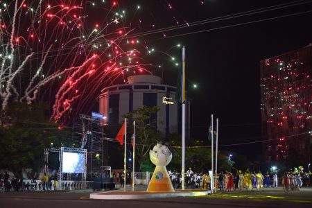 Spectacular: A fireworks display was put on last night outside of the Umana Yana in commemoration of Guyana’s 55th independence anniversary. (Department of Public Information photo)