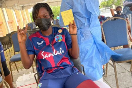 West Indies Women’s Rashada Williams after receiving her first dose. 