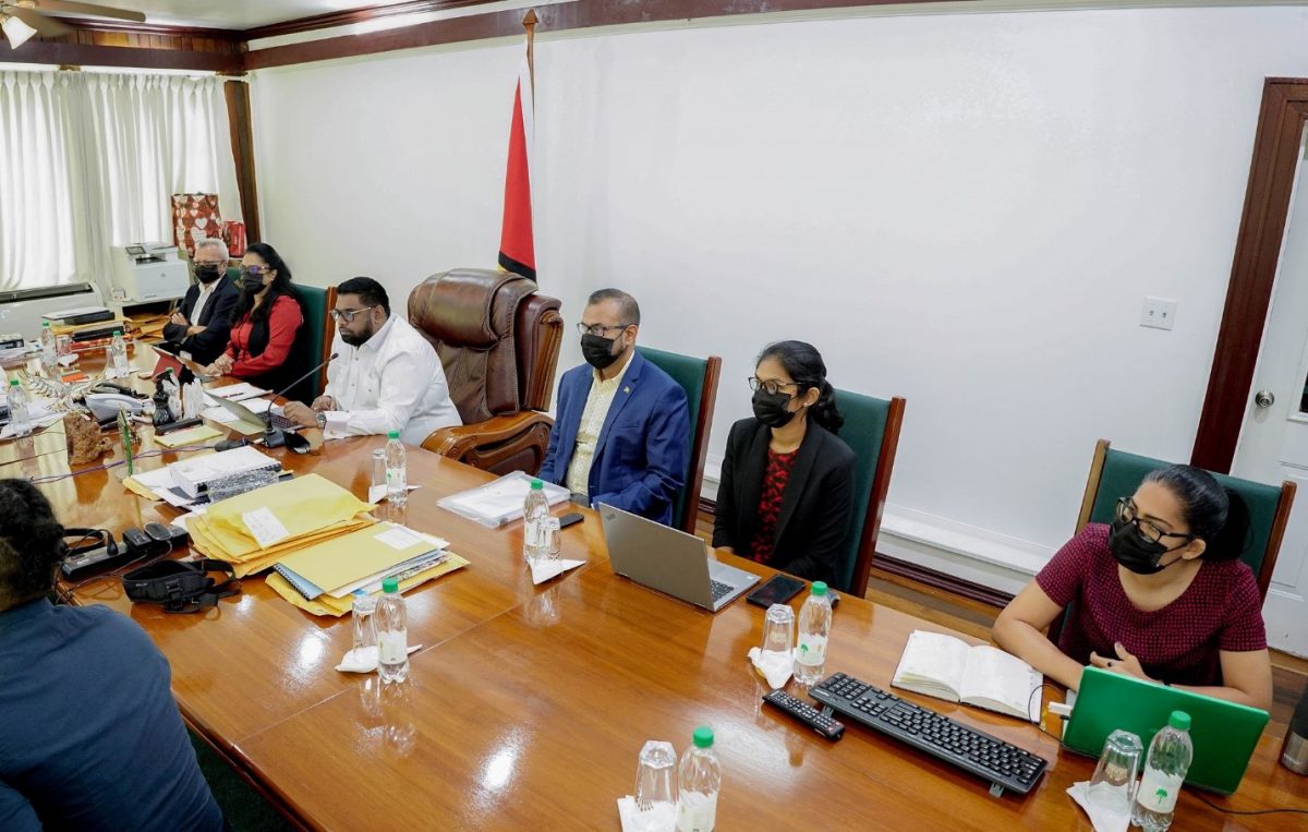 President Irfaan Ali (fourth from right) and others at the session.