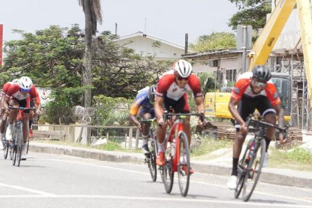 Raynauth Jeffrey (right) was the best of the bunch, edging Paul DeNobrega in a close photo finish to place third in yesterday’s final stage. (Emmerson Campbell photo)