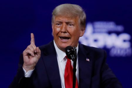 FILE PHOTO: Former U.S. President Donald Trump speaks at the Conservative Political Action Conference (CPAC) in Orlando, Florida, U.S. February 28, 2021. REUTERS/Joe Skipper