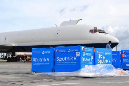 The latest shipment of Sputnik V vaccines that arrived  yesterday. (DPI Photo) 