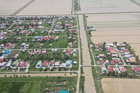 An aerial view of inundated lands in Region Two (Pomeroon-Supenaam)