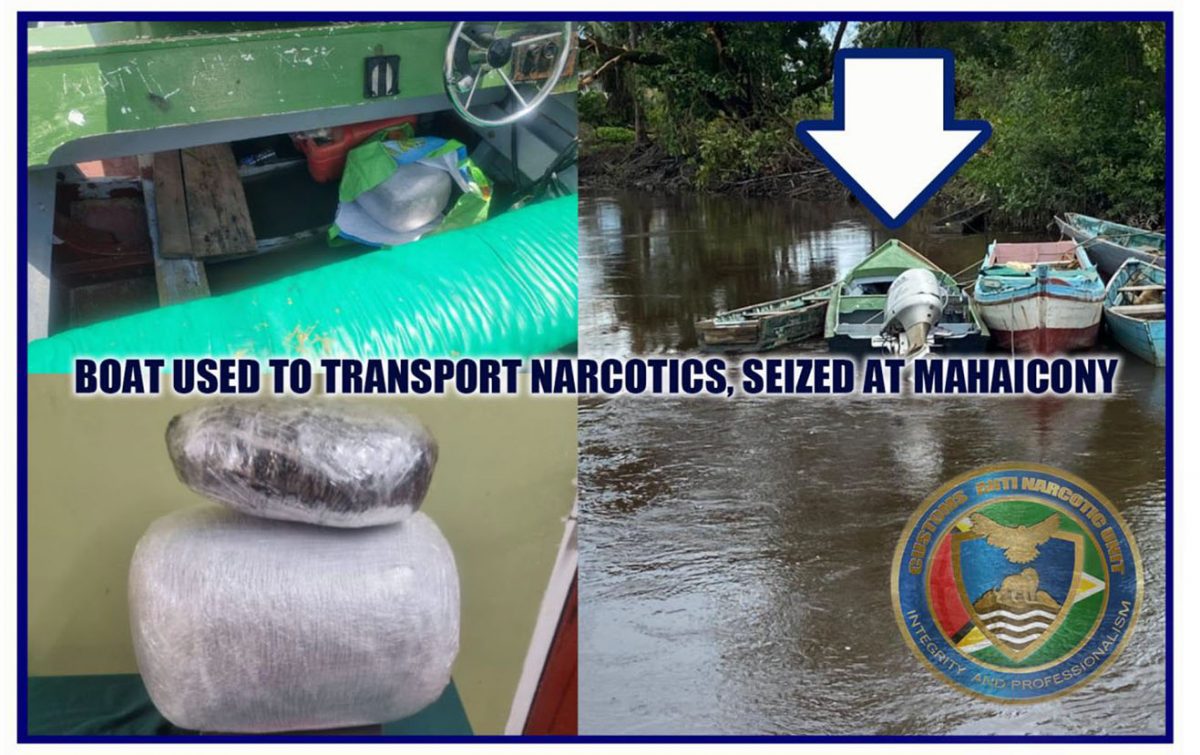 The boat and narcotics which were found (CANU photo composite) 