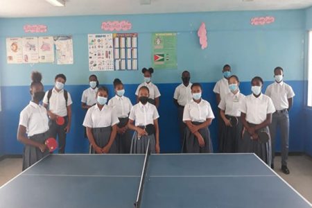 Students of Linden were the beneficiaries of table tennis equipment when the Guyana Table Tennis Association (GTTA) teamed up with the Linden Table Tennis Steering Committee, the Department of Education Region 10, Lindley Langhorne, and Coach Shavin Greene