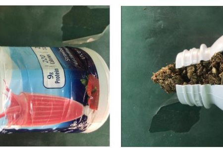 The Ensure bottle containing 80 grams of suspected cannabis which was seized at the Lusignan Prison. 