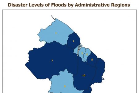 A CDC map showing the various levels of flooding in each region  