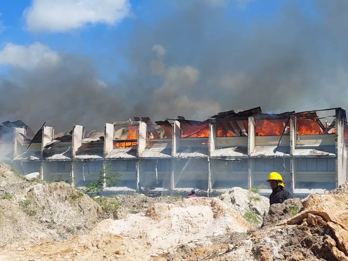 A section of the North Ruimveldt Multilateral Secondary School on fire 