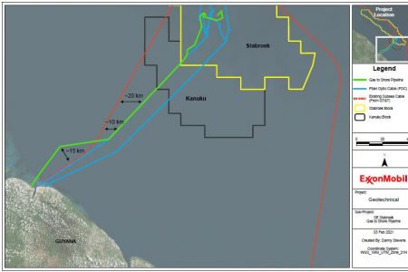 A map showing the approximate route for the offshore pipeline (Source: EEPGL Gas to Energy Project Summary) 