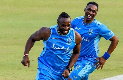 Experienced all-rounders Andre Russell (left) and Dwayne Bravo.