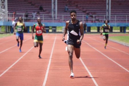 Arinze Chance who on Thursday inked a one-year deal with Banks DIH Limited under the Powerade brand, powered across the finish line in 47.66s about 10 meters ahead of his nearest rival Michael James (49.53s) with Courtly Bobb (50.01s) completing the podium. (Emmerson Campbell photo)