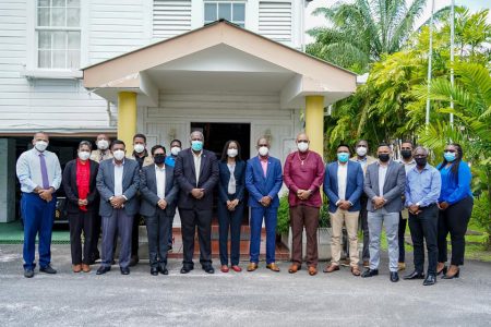 The government and CDEMA teams yesterday (Office of the Prime Minister photo)