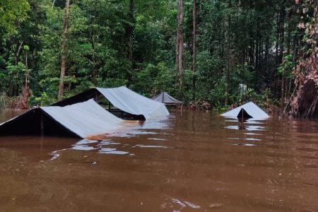 Flooded mining camps in Region Eight (Potaro-Siparuni) (Civil Defence Commission photo)