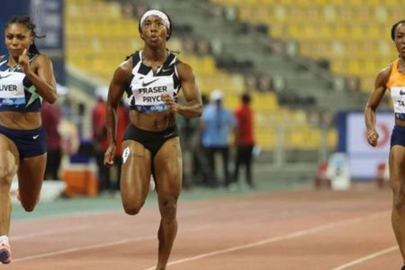 Jamaica’s Shelly-Ann Fraser-Pryce storms to victory yesterday en rout to recording the second fastest 100m time ever of 10.63 only behind the late legend Florence Griffith Jonyer who clocked 10.49 seconds.