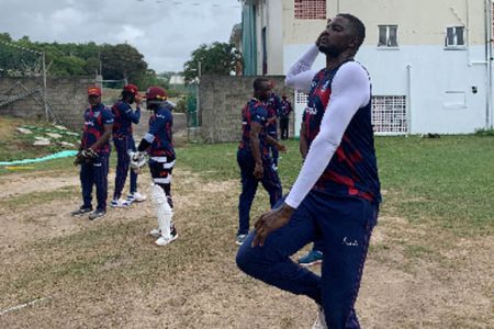 All-rounder Jason Holder goes through his paces with the rest of the West Indies squad.