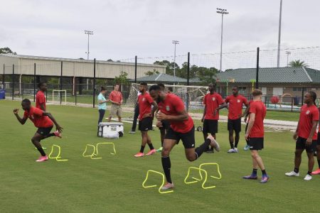  Some members of the Golden Jaguars football team going through their drills in the USA as the team prepares for its July 3 showdown with Guatemala.
